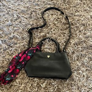 Juicy couture Black Handbag with Floral Scarf Accent